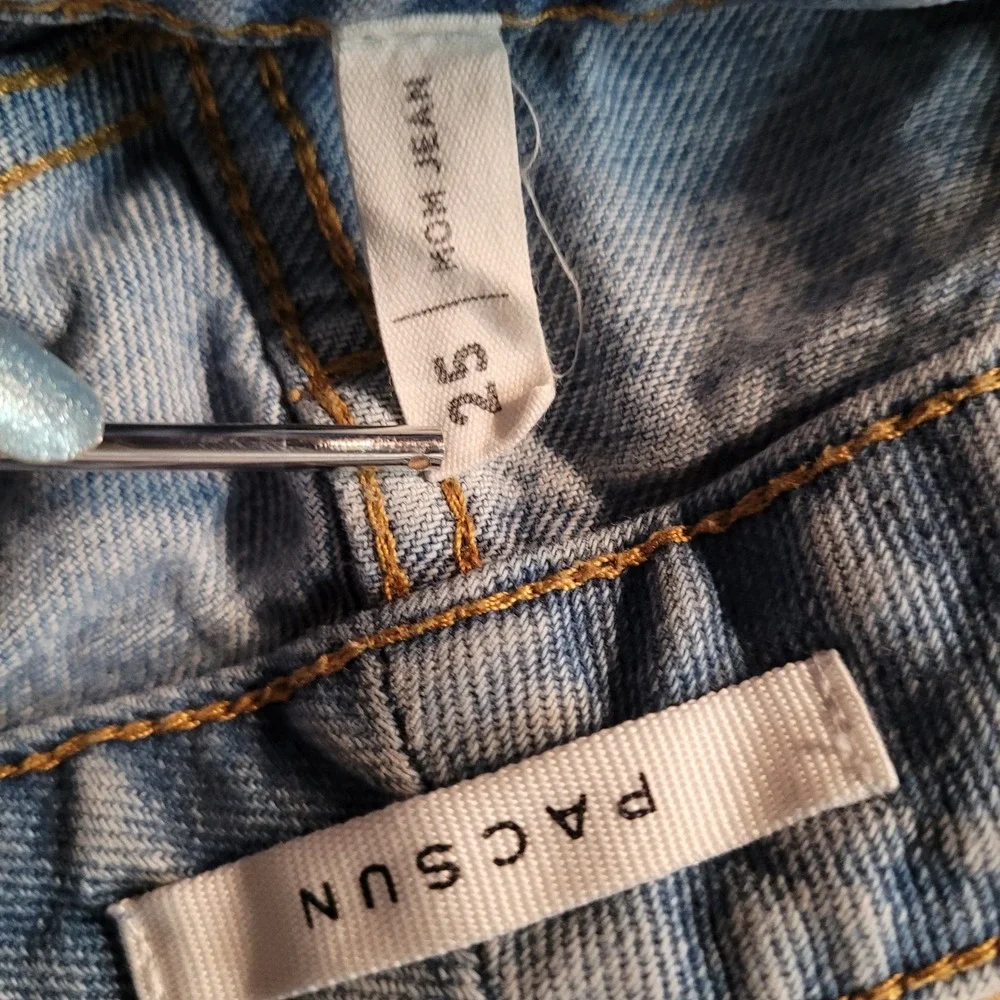 PacSun Mom Jeans‎ Womens 25 Light Wash Blue Patchwork High Rise Tapered Denim
